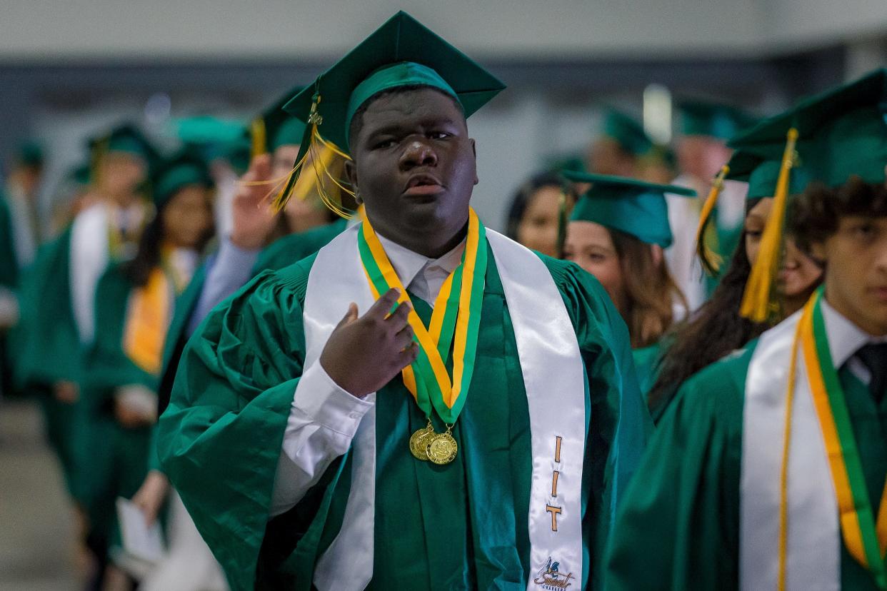 Suncoast High School graduates attend ceremonies at the South Florida Fairgrounds and Expo Center in unincorporated Palm Beach County, Fla., on May 22, 2023.
