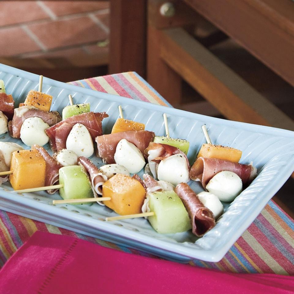 Melon, Mozzarella, and Prosciutto Skewers