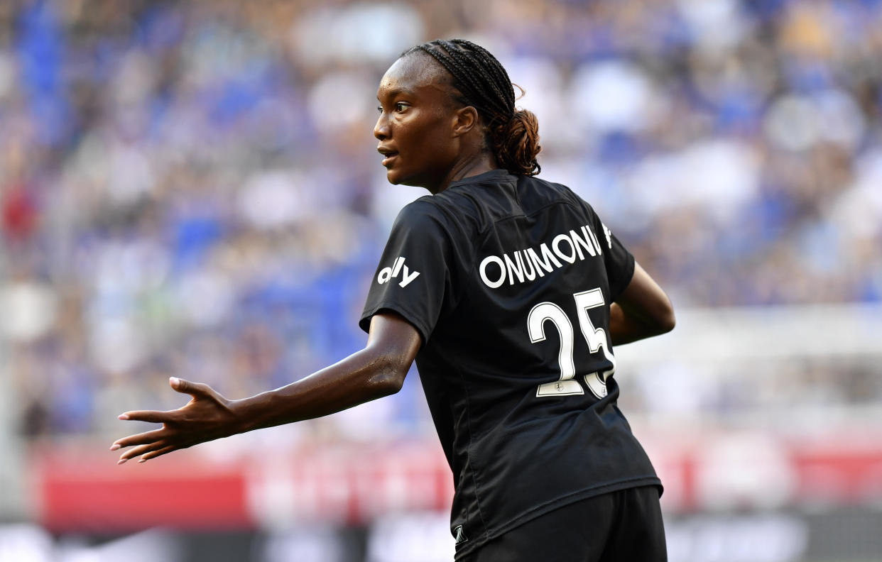 La delantera del Gotham FC Ifeoma Onumonu anotó un gol que no fue validado por el árbitro en una cuestionable decisión durante el juego que perdieron contra el Angel City FC. (Foto: John Jones-USA TODAY Sports)