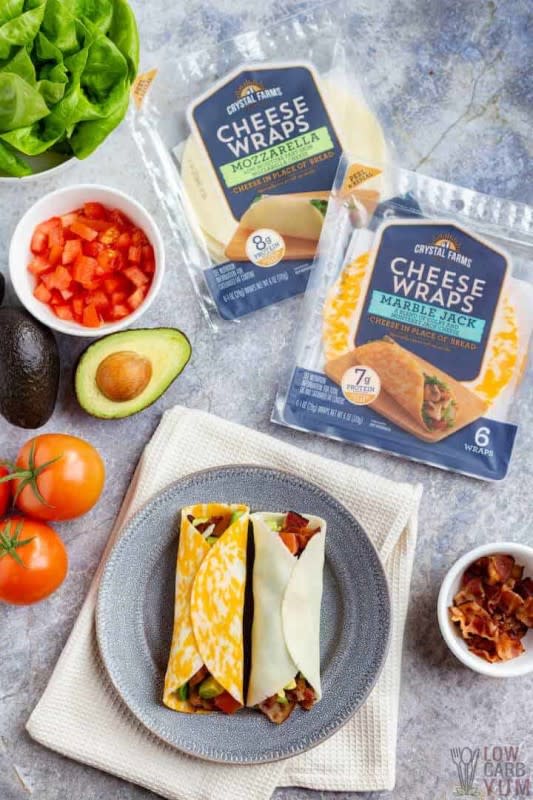 <p>Low Carb Yum</p><p>If you're looking for a quick and easy low-carb lunch idea, look no further than these BLT cheese wraps. You can easily prepare them in less than five minutes if your bacon is already cooked.</p><p><strong>Get the recipe:</strong><a href="https://lowcarbyum.com/keto-blt-low-carb-cheese-wraps/" rel="nofollow noopener" target="_blank" data-ylk="slk:Keto BLT Low-Carb Cheese Wraps;elm:context_link;itc:0;sec:content-canvas" class="link "> <strong>Keto BLT Low-Carb Cheese Wraps</strong></a></p>