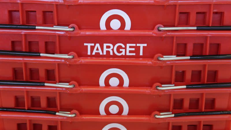 In this May 20, 2009, file photo, shopping baskets are stacked at a Chicago-area Target store. There is a science behind the layout of Target stores that may be the reason you spend more money when you go inside to shop.