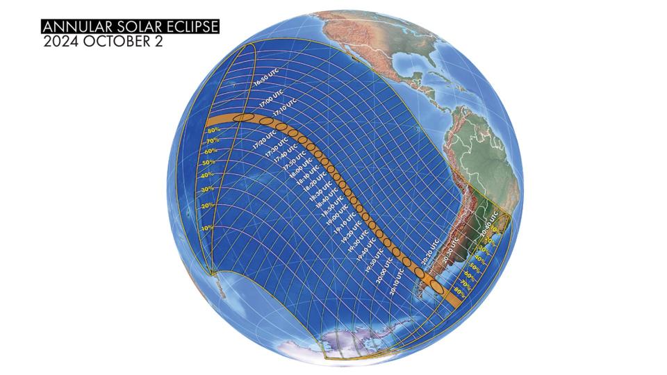 Map of the October 2, 2024, annular solar eclipse