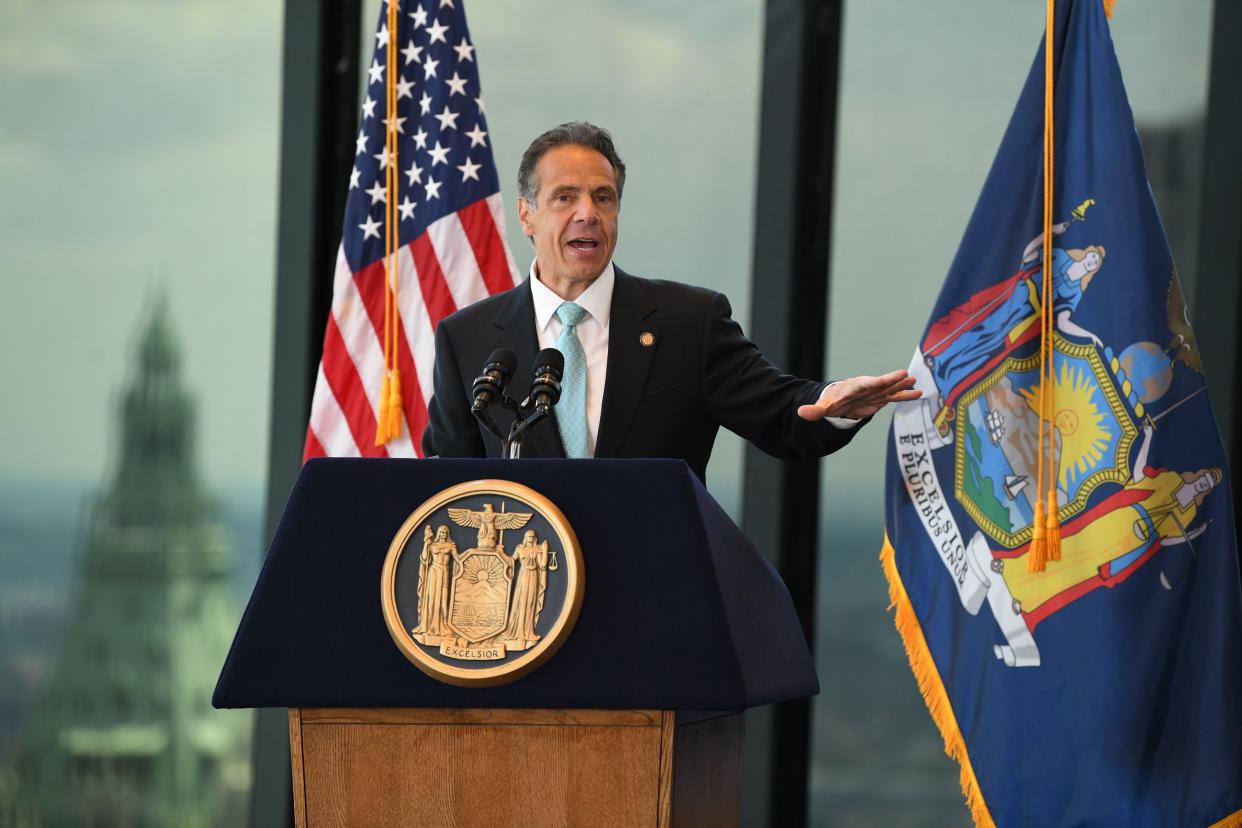 Gov. Andrew speaks at One World Trade Center Tuesday on June 15, 2021 in Manhattan.