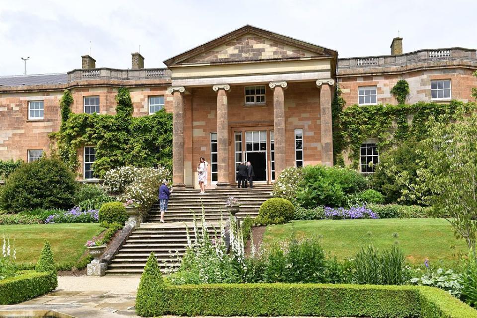 <p><a href="https://www.hrp.org.uk/hillsborough-castle/history-and-stories/the-story-of-hillsborough-castle-and-gardens/#gs.c5crkw" rel="nofollow noopener" target="_blank" data-ylk="slk:Hillsborough Castle;elm:context_link;itc:0;sec:content-canvas" class="link ">Hillsborough Castle</a> is set on 100 acres of gardens, meadows, and trimmed lawns. It's currently the official home of the Secretary of State for Northern Ireland and a royal residence. Members of the Royal Family stay at Hillsborough when they visit Northern Ireland.</p>