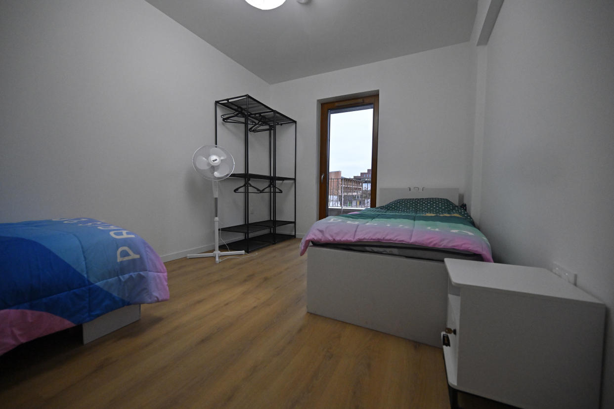 PARIS, FRANCE - FEBRUARY 26: A view of a bedroom of an athlete apartment for the Paris 2024 Olympic Games at the Olympic village on February 26, 2024 in Paris, France. (Photo by Aurelien Meunier/Getty Images)