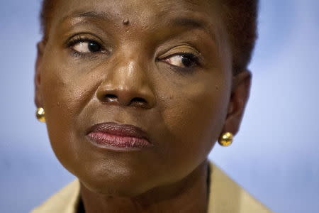 Outgoing United Nations' humanitarian chief Valerie Amos speaks to the media during her final news conference at United Nations Headquarters in the Manhattan borough New York May 28, 2015. REUTERS/Carlo Allegri