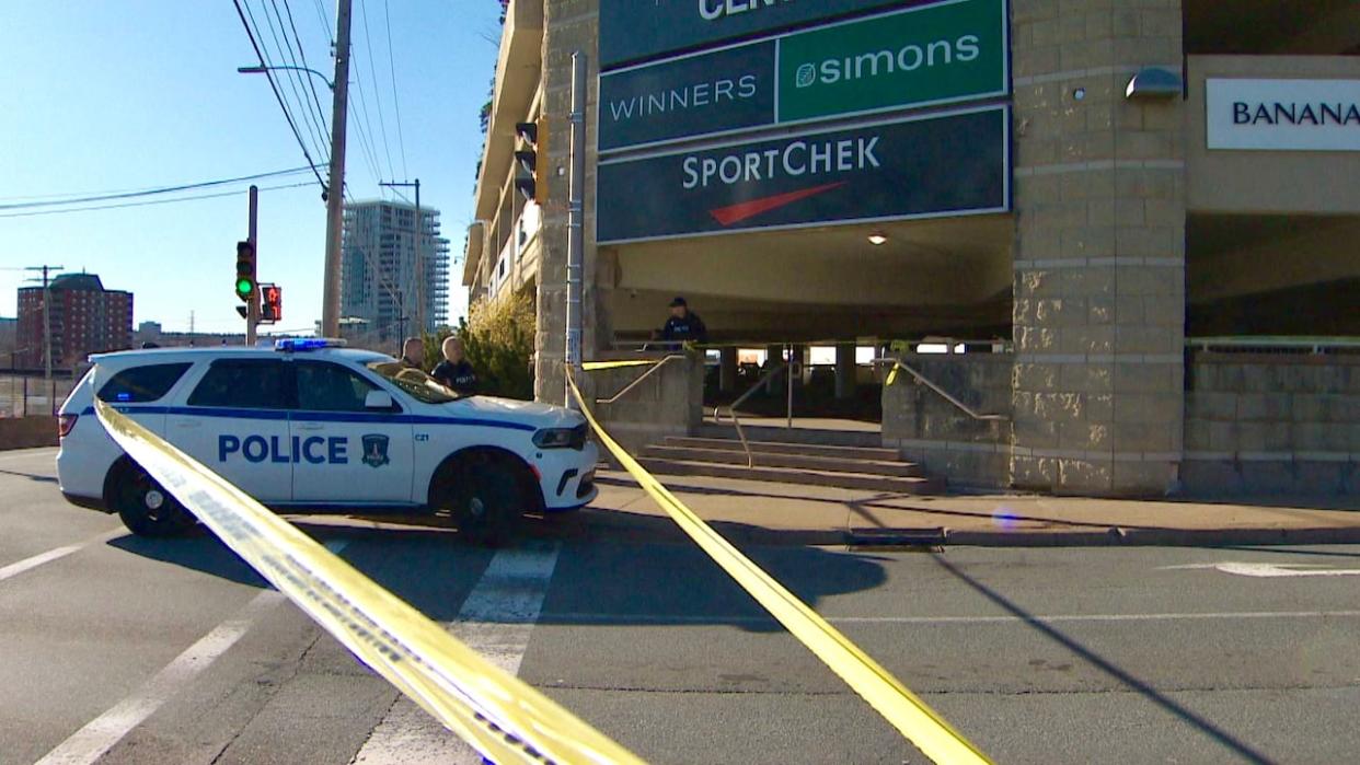 Halifax Regional Police responded to a report of an injured person in the parking lot at Halifax Shopping Centre just after 5 p.m. local time on Monday. (Dave Laughlin/CBC - image credit)