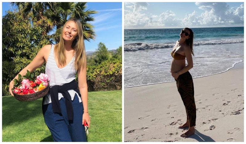 莎拉波娃在IG曬出孕肚照（右圖），宣布邁向人生新篇章。（翻攝Maria Sharapova IG）