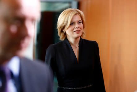 FILE PHOTO: German Agriculture Minister Julia Kloeckner before the weekly cabinet meeting in Berlin, Germany, March 21, 2018.  REUTERS/Fabrizio Bensch/File Photo