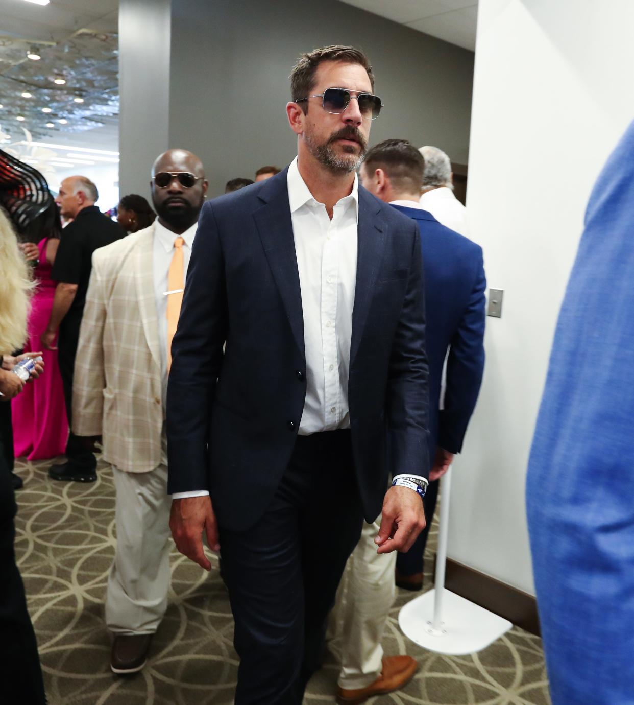 New York Jets QB Aaron Rodgers in the Turf Club during the Kentucky Derby in Louisville, Ky. on May. 4 2024.