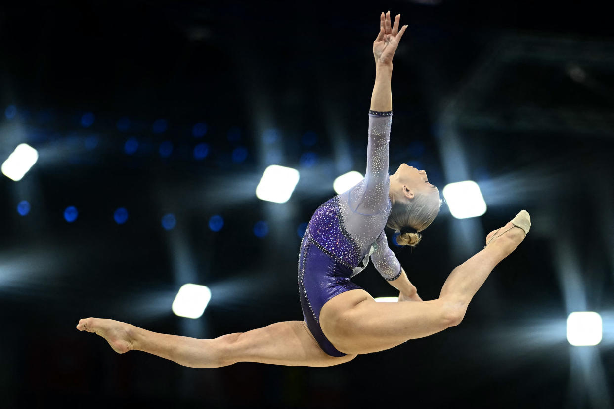 Italy's Alice D'Amato competes in the women's balance beam final during the Paris Olympic Games on Monday