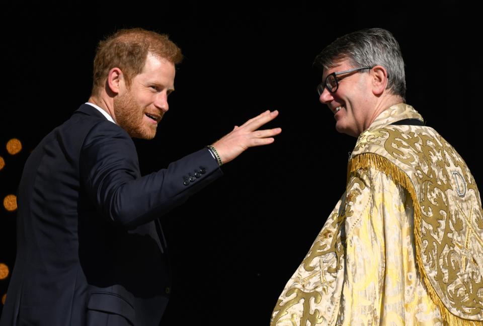 Prince Harry onstage during The Invictus Games Foundation Conversation titled Realising a Global Community at the Honourable Artillery Company on May 7 in London.