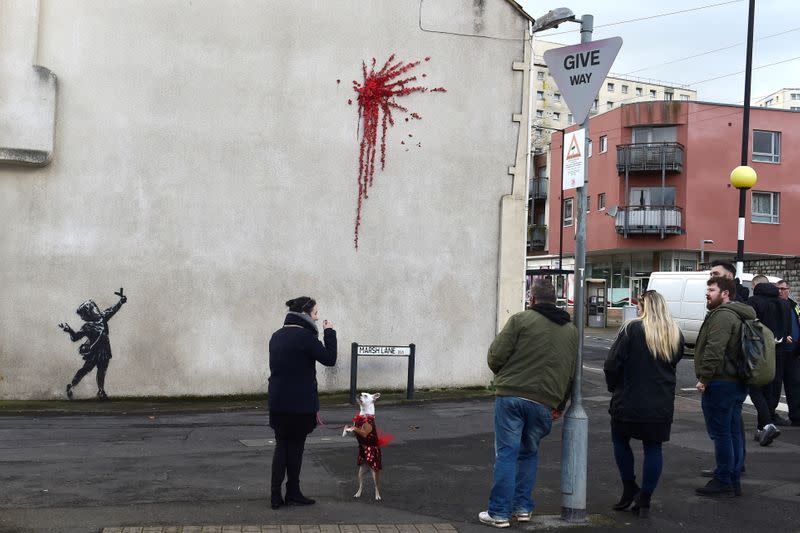 A suspected new mural by artist Banksy is pictured in Marsh Lane in Bristol