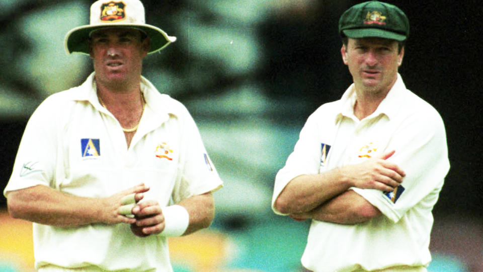 Shane Warne and Steve Waugh, pictured here during a Test match in 1999.