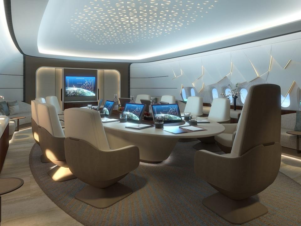 Lufthansa Technik BBJ 777-9 conference room concept image.