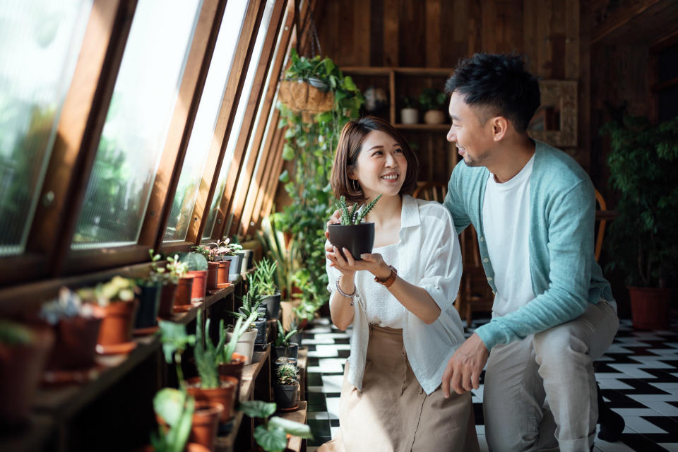 a couple working on plants together