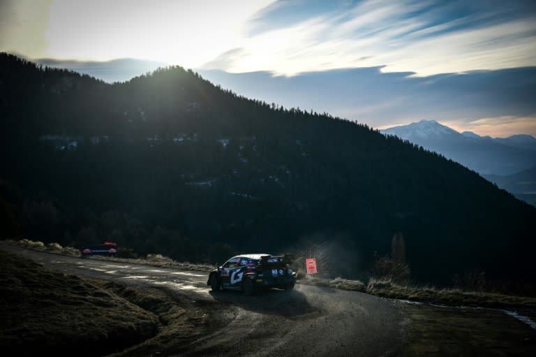 Sebastien Ogier on his way to winning three of Friday's stages to move a handful of seconds behind leader Elfyn Evans (OLIVIER CHASSIGNOLE)