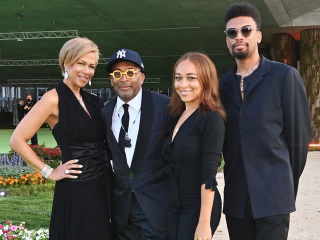 <p>Stefanie Keenan/Getty</p> Tonya Lewis Lee, Spike Lee, Satchel Lee and Jackson Lee attend an event by the Academy Museum of Motion Pictures on September 25, 2021 in Los Angeles, California.