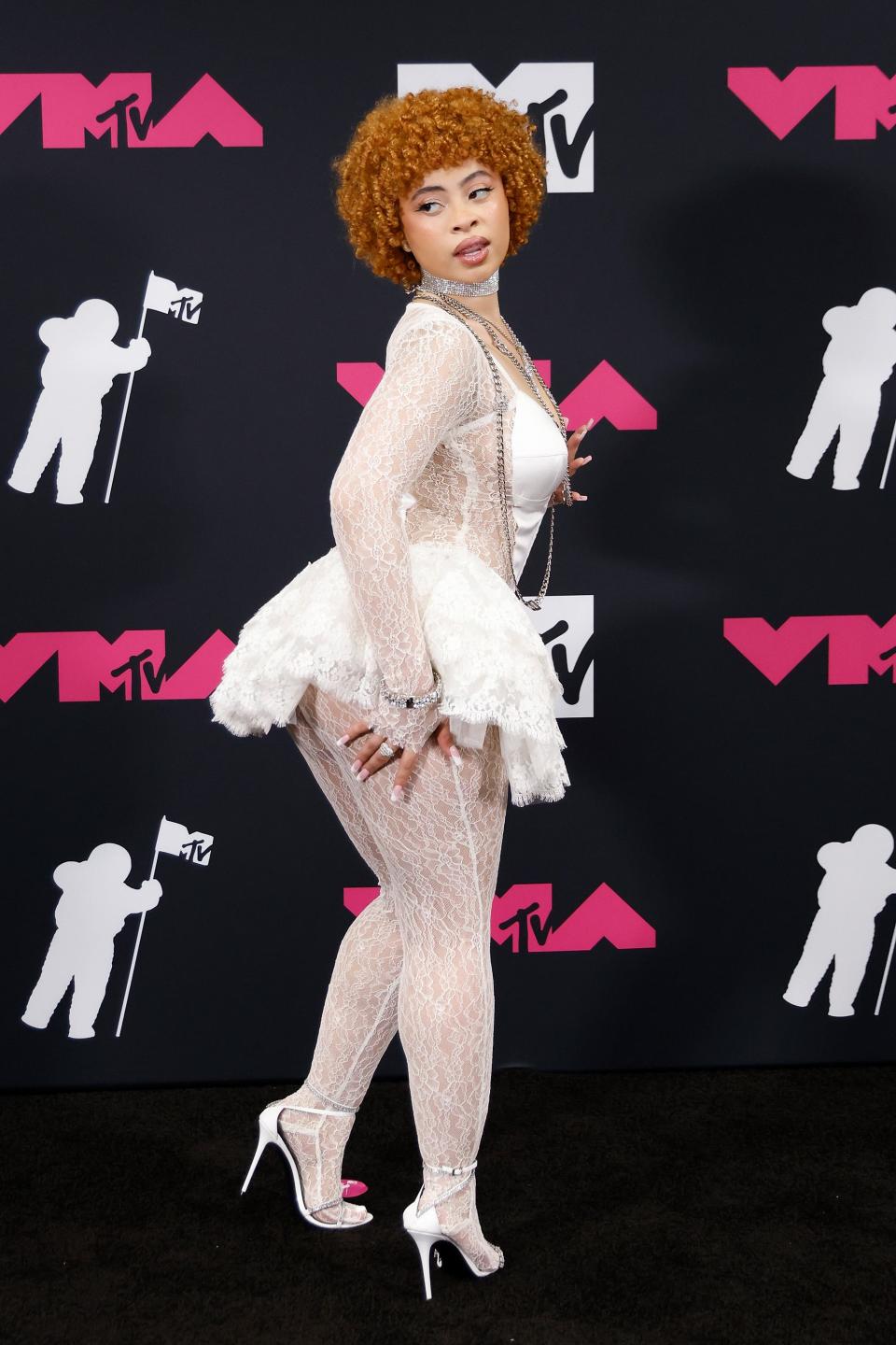 Ice Spice poses in the press room at the 2023 MTV Video Music Awards on September 12, 2023 in Newark, New Jersey.