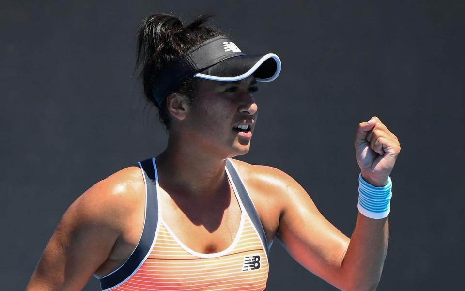 Heather Watson fist-pumping - Heather Watson puts lack of preparation aside to defeat Kristyna Pliskova in Australian Open first round - GETTY IMAGES