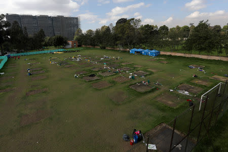 An aerial view shows the land of a temporary humanitarian camp that is closed by the government, in Bogota, Colombia January 15, 2019. REUTERS/Luisa Gonzalez