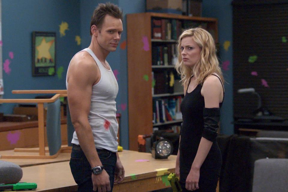 COMMUNITY -- &quot;Modern Warfare&quot; Episode 119 -- Pictured: (l-r) Joel McHale as Jeff, Gillian Jacobs as Britta