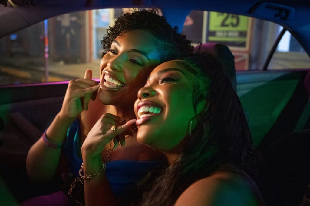 “Rap Sh!t” follows two estranged high school friends — played by Aida Osman (left) and KaMillion (right) — who reunite in Miami and form a rap group together. (Photo by Alicia Vera/HBO Max)