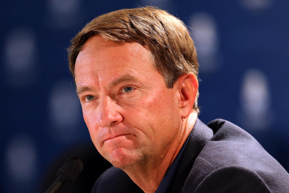 Davis Love III will face plenty of questions after the Americans' meltdown in the Ryder Cup. (Getty Images)