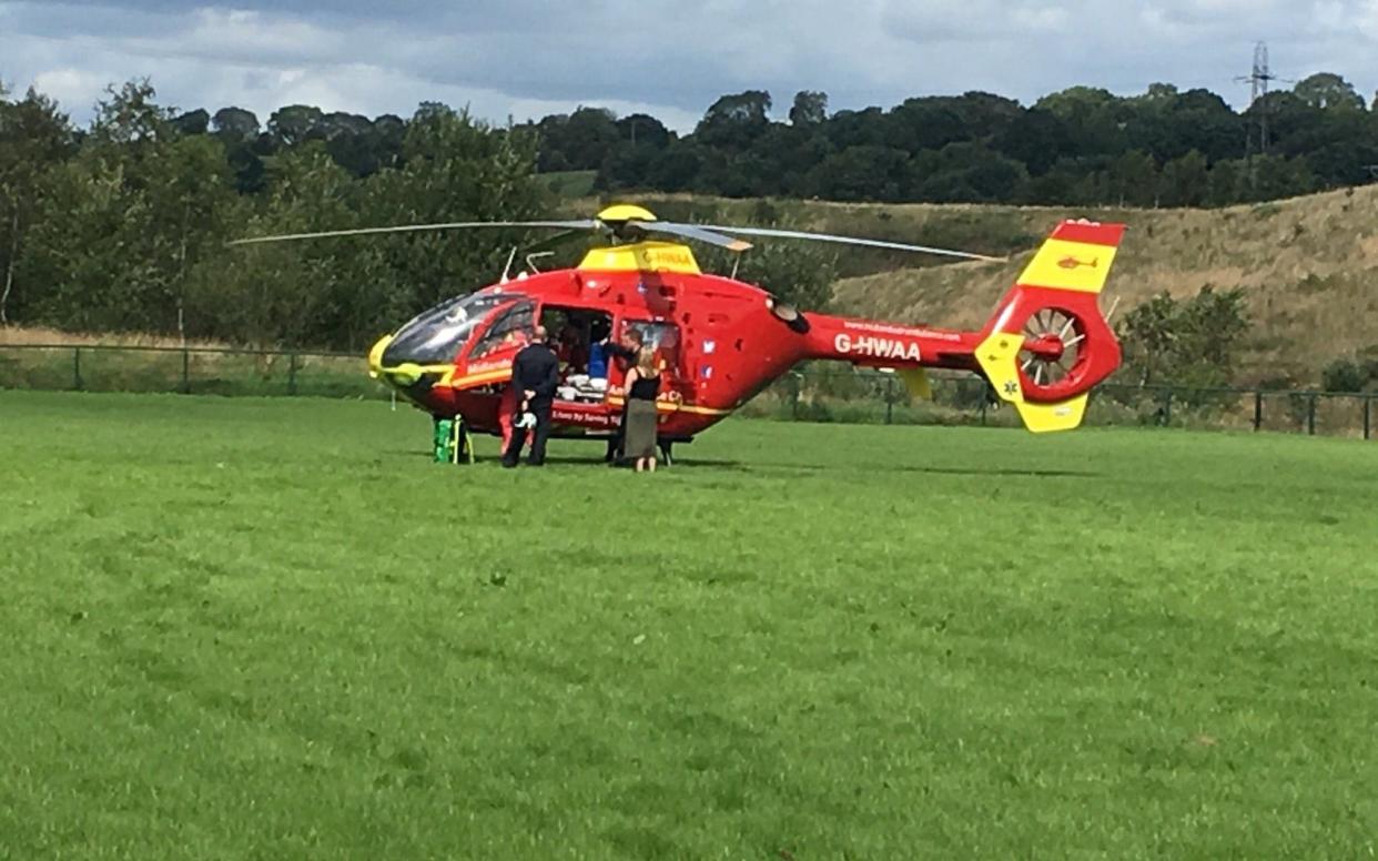 A boy was airlifted to hospital after being impaled through the neck by a training pole while playing football with his friends - SWNS