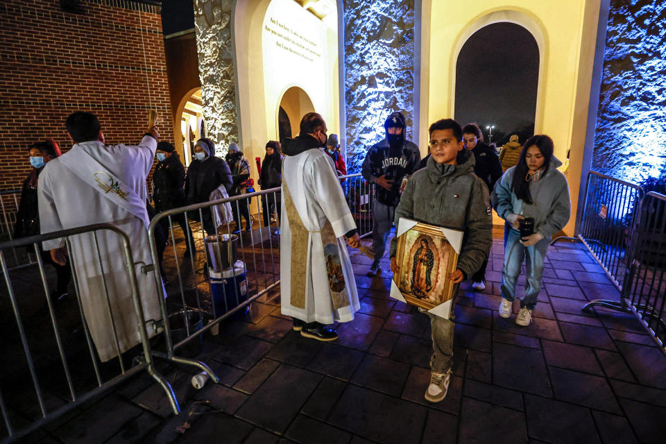 Image: Worshippers arrive for the annual festival dedicated to Our Lady of Guadalupe in Des Plaines, Ill., on Dec. 11, 2022. (Kamil Krzaczynski / AFP - Getty Images)