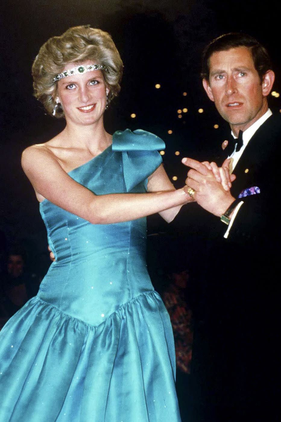 <p>Ever inventive, the royal wore an emerald choker as a headband when she hit a dance floor with Prince Charles. </p><p><strong>RELATED:</strong> <a href="https://www.goodhousekeeping.com/beauty/fashion/a20976927/princess-diana-jewelry/" rel="nofollow noopener" target="_blank" data-ylk="slk:Why Princess Diana’s Jewelry Might Start Appearing in Public More;elm:context_link;itc:0;sec:content-canvas" class="link ">Why Princess Diana’s Jewelry Might Start Appearing in Public More</a></p>