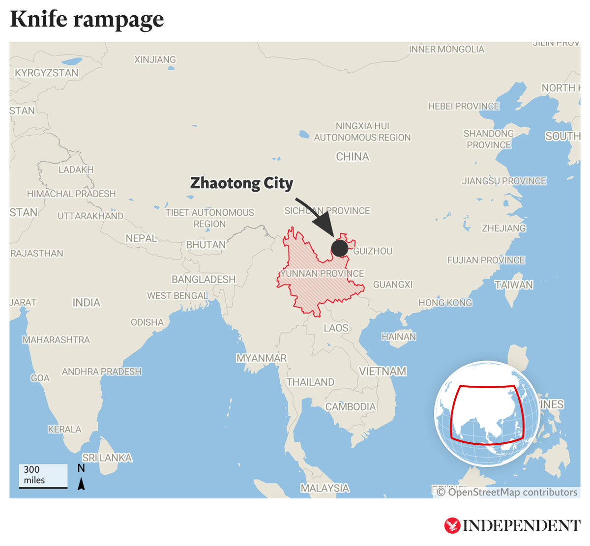 Map showing where the Zhenxiong County People’s Hospital is located  (The Independent)