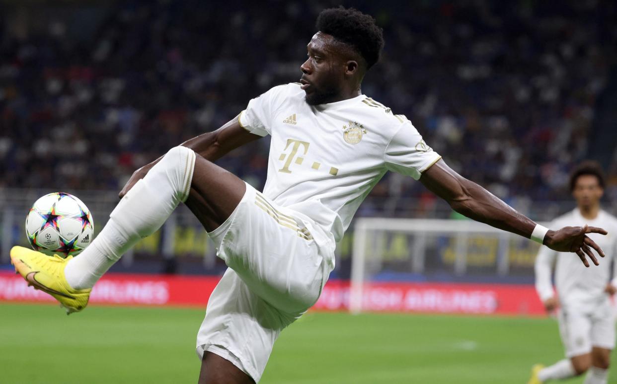 Alphonso Davies in action for Bayern Munich against Inter Milan in the Champions League - Canada World Cup 2022 squad list, fixtures and latest odds - Shutterstock/Matteo Bazzi