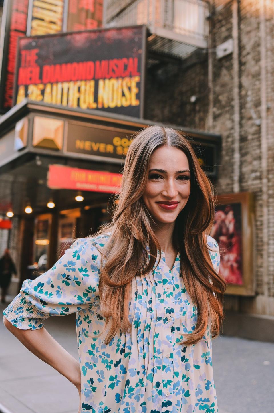 Amber Ardolino outside the Broadhurst Theatre in Manhattan, where the Beaver County native stars in "A Beautiful Noise."