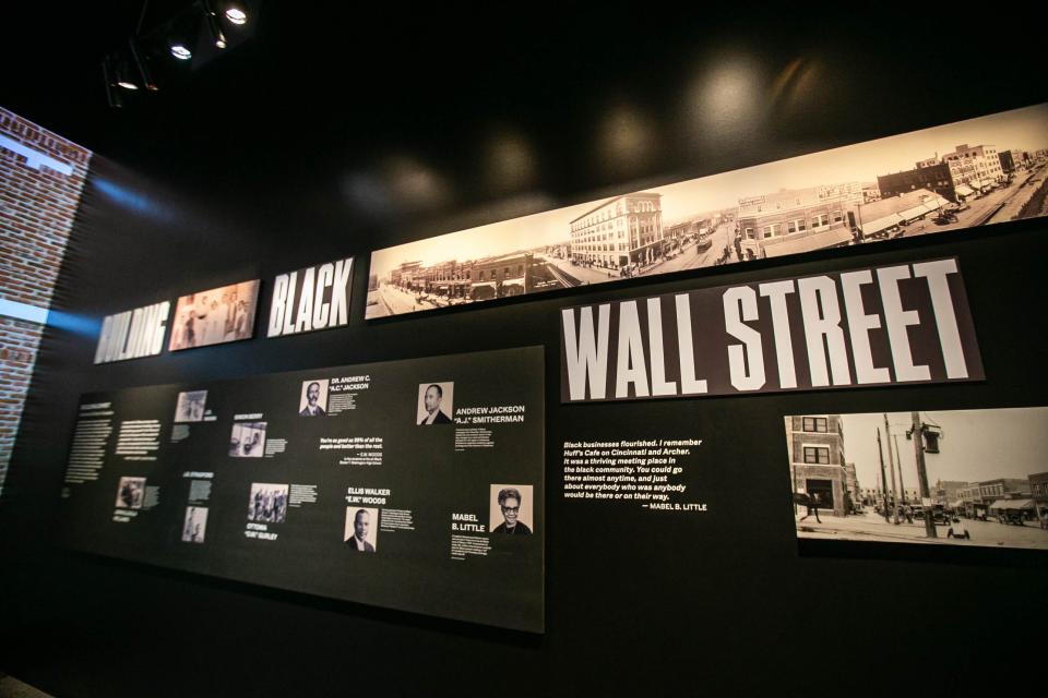 An exhibit about Black Wall Street is pictured at the Greenwood Rising Black Wall Street History Center in Tulsa on Saturday, May 7, 2022.