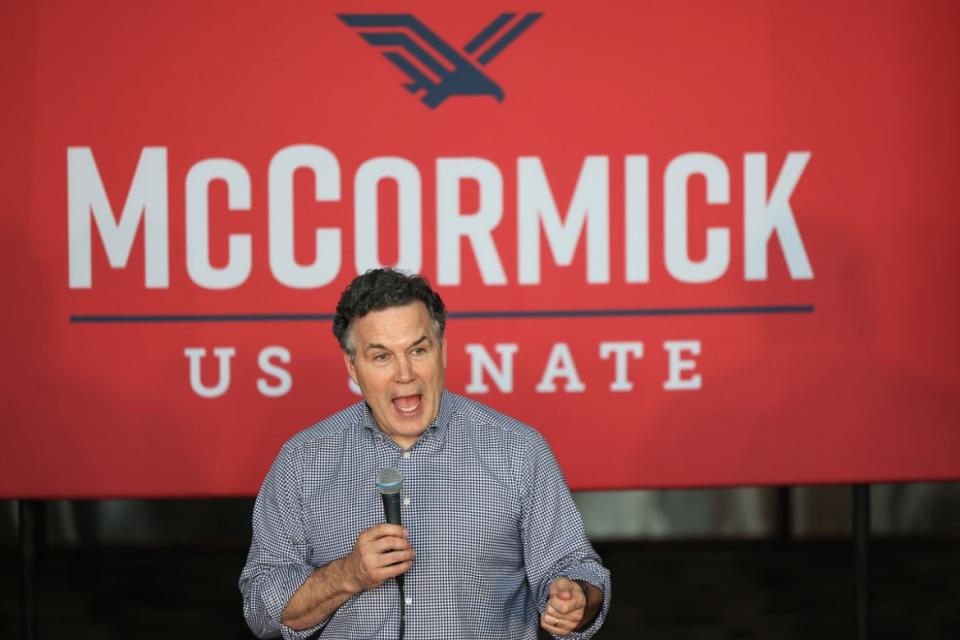 <div class="inline-image__caption"><p>Dave McCormick speaks during a rally at Bloomsburg Area High School on May 16, 2022, in Bloomsburg, Pennsylvania. </p></div> <div class="inline-image__credit">Michael M. Santiago/Getty</div>