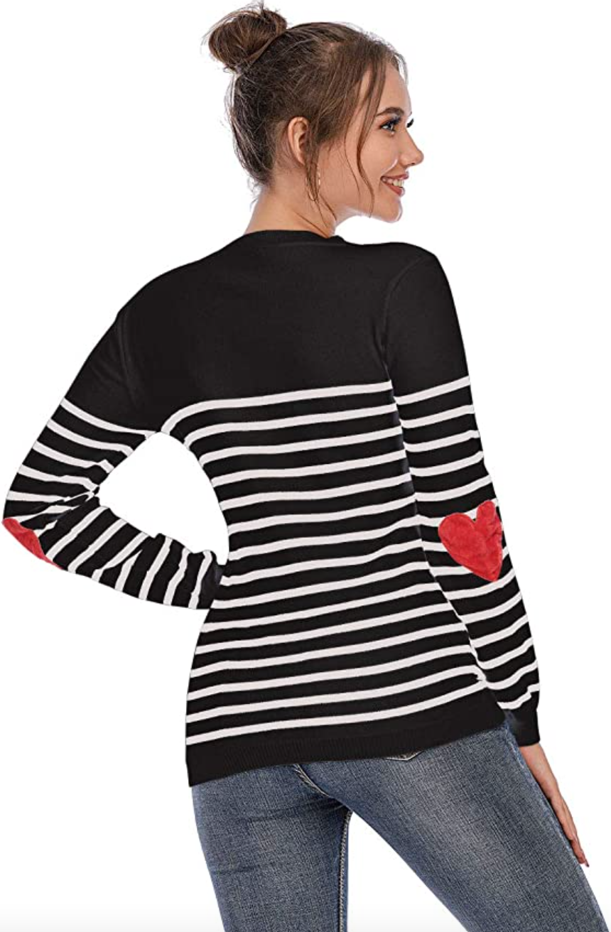 Shermie Heart Pattern Sweater in Black Stripe (Photo via Amazon)