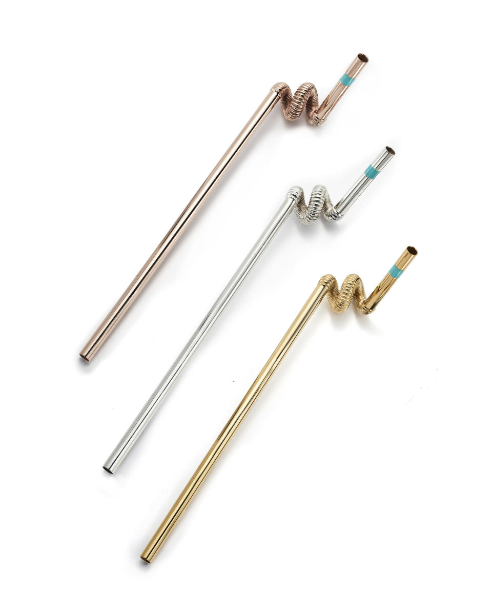 This image released by Tiffany & Co. shows a variety of luxury straws which serve as an alternative to plastic straws. (Tiffany & Co. via AP)