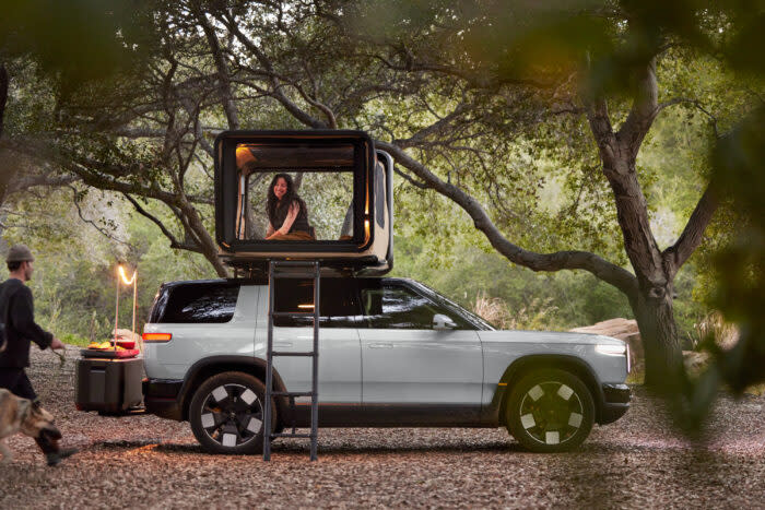 Rivian R2 decked out with camping accessories; (photo/Rivian)