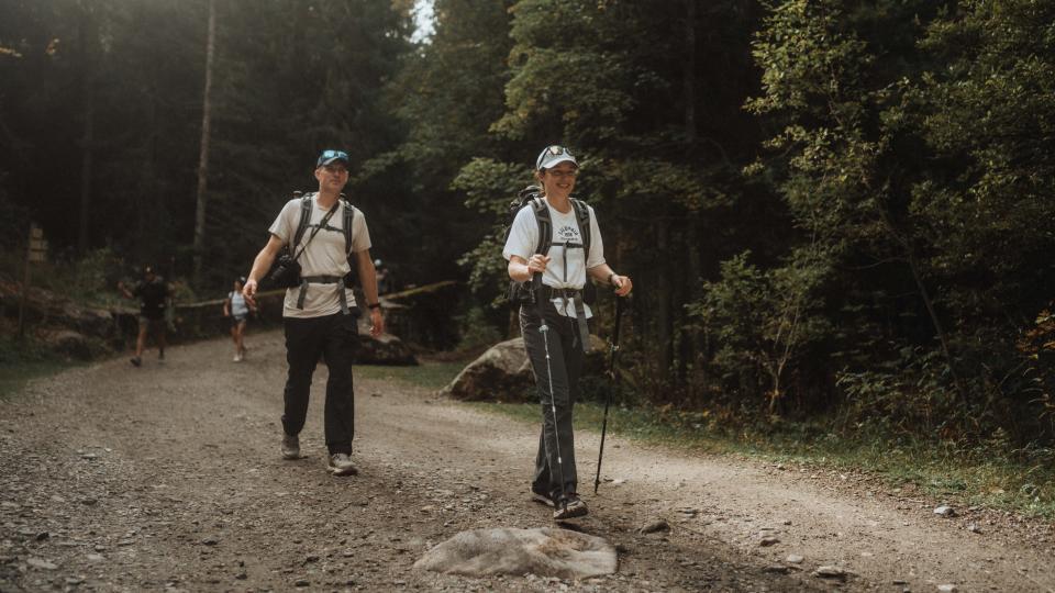 First backpacking trip: Pat and Julia hiking in the Alps