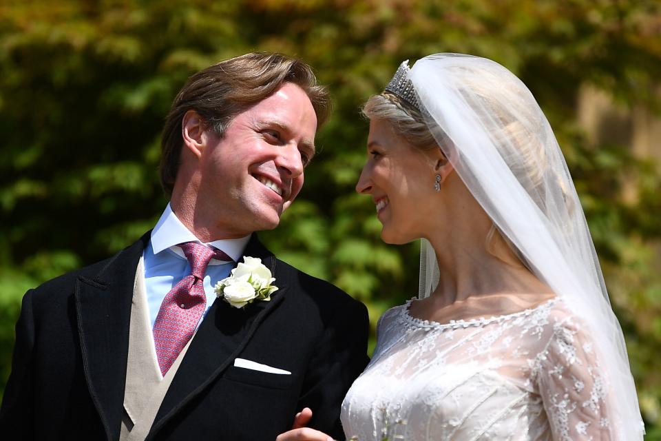 Lady Gabriella Kingston and Thomas Kingston leaving St George’s Chapel in Windsor Castle, following their wedding (Victoria Jones/PA) (PA Wire)