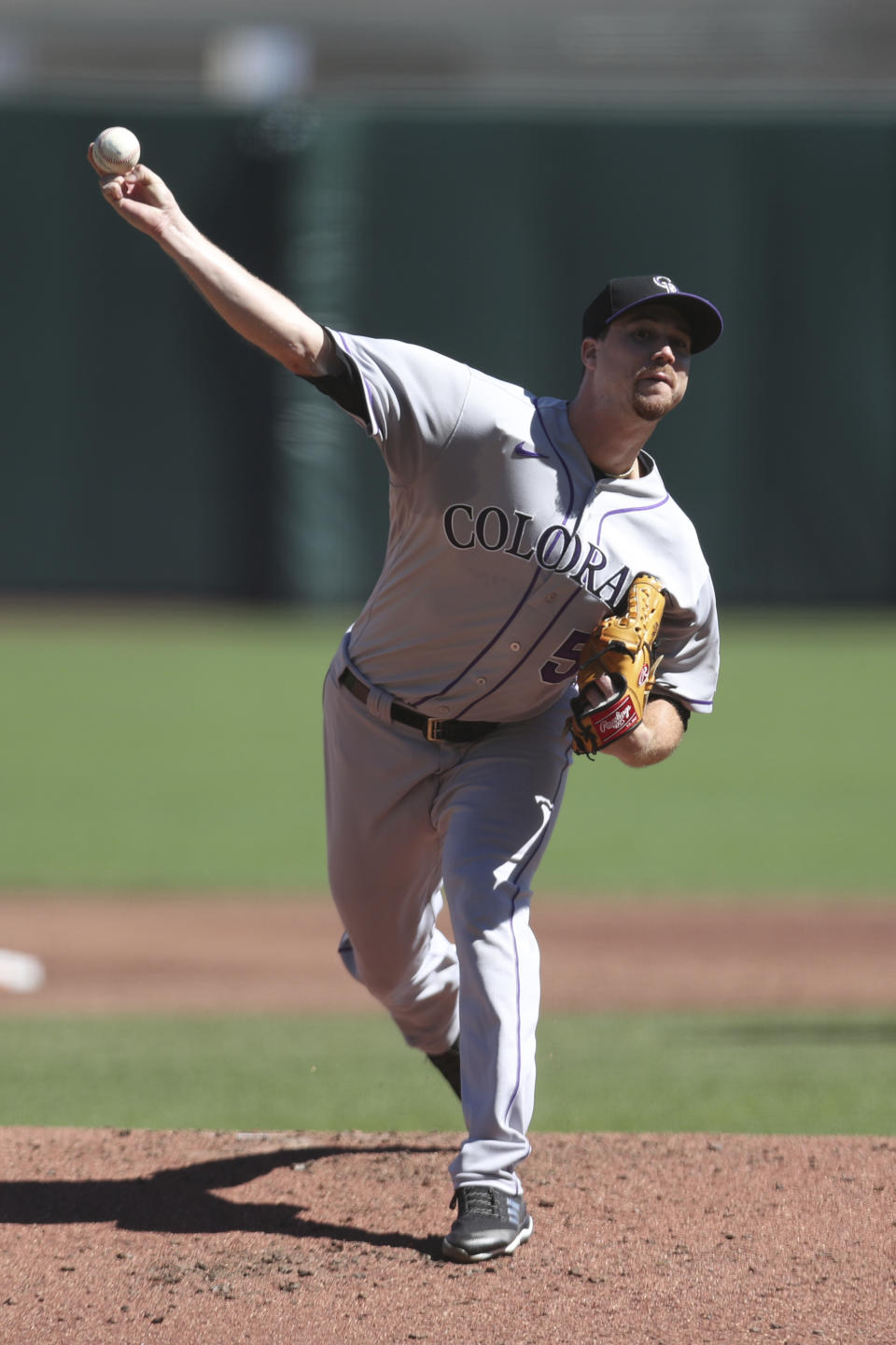 Colorado Rockies' Chi Chi González throws against the San Francisco Giants during the second inning of a baseball game in San Francisco, Thursday, Sept. 24, 2020. (AP Photo/Jed Jacobsohn)