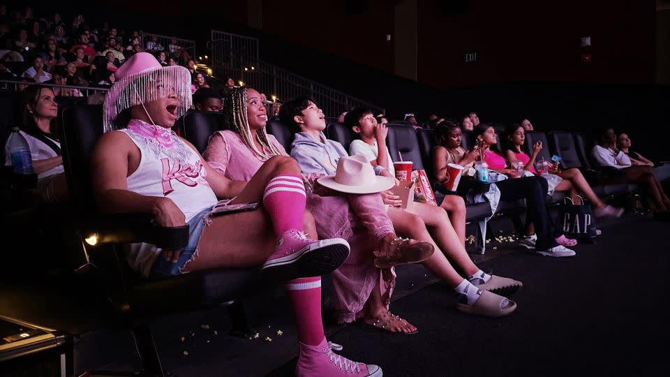 Barbie fans and moviegoers react as they watch the 'Barbie' film at the AMC The Grove movie theatre on opening weekend on July 23 in Los Angeles, California. - Iris Schneider/ZUMA Press Wire