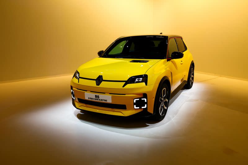 Renault unveils the new EV R5 at a pre Geneva show event in Aubervilliers