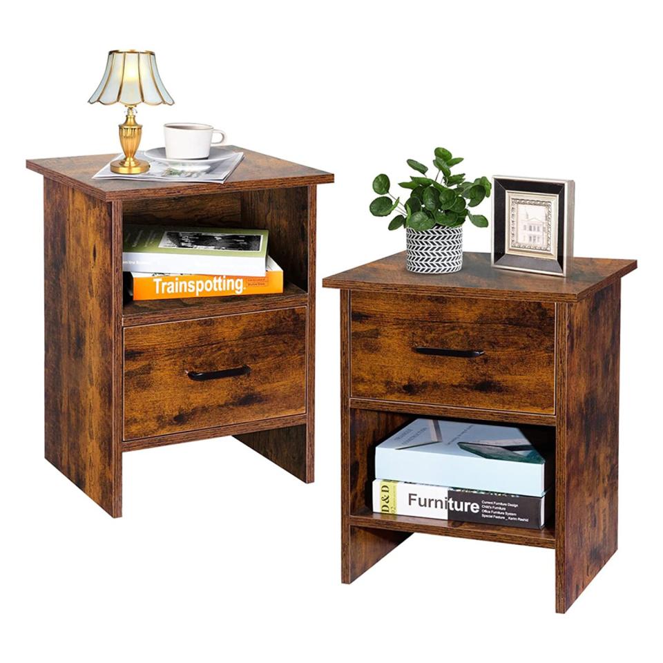 Hosfais Farmhouse Nightstand with Drawer, Wood Bedside Table