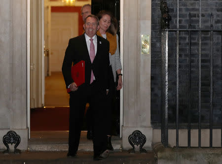 Britain's Secretary of State for International Trade Liam Fox leaves after the meeting with Britain's Prime Minister Theresa May at 10 Downing Street in London, Britain, November 13, 2018. REUTERS/Simon Dawson
