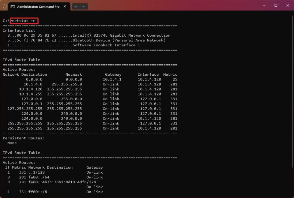 netstat routing table