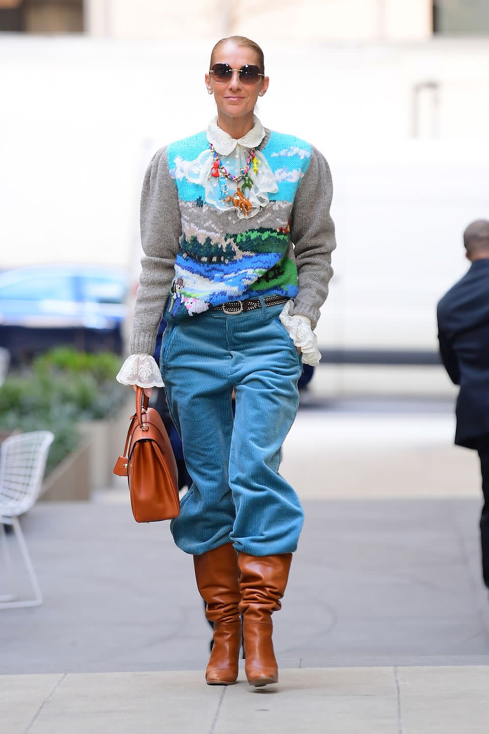 <p>Celine clearly has the slouch trend down pat based on this colorful Marc Jacobs look she wore while out in New York City. <br></p>