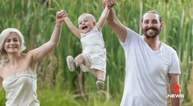 Mr MacPherson, pictured with his wife and young son. Picture: 7 News