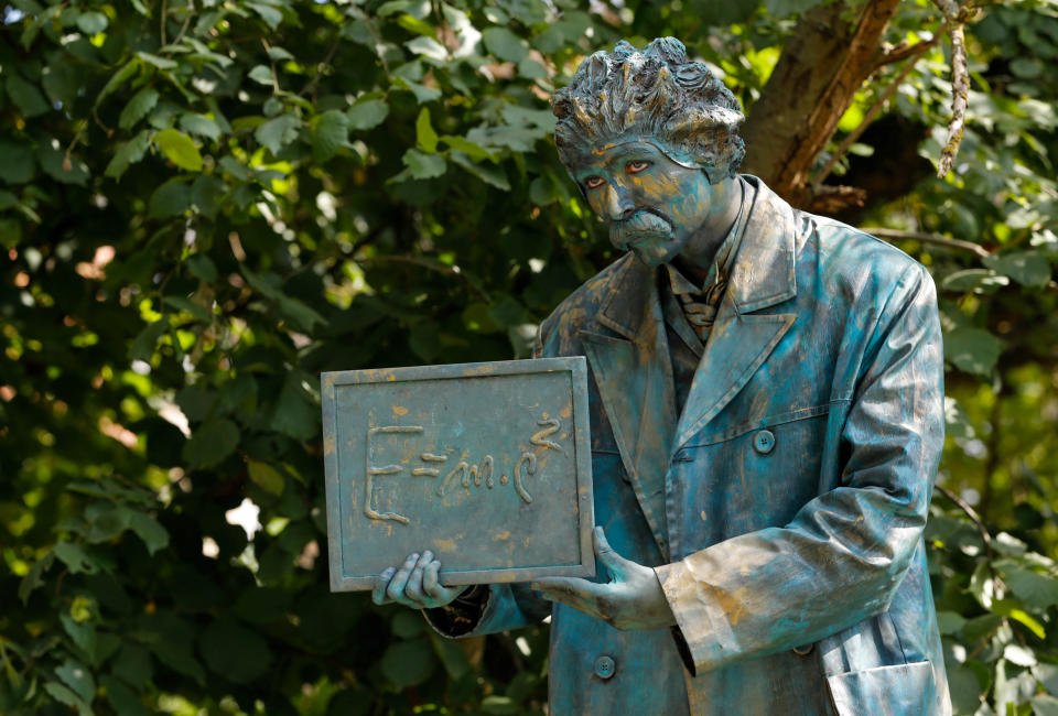 <p>An artist called “Albert Eisntein” takes part in the festival “Statues en Marche” in Marche-en-Famenne, Belgium, July 22, 2018. (Photo: Yves Herman/Reuters) </p>